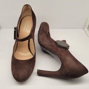Emporio Armani Designer Suede Heels w/ Oversized Button – Size 38 (8)